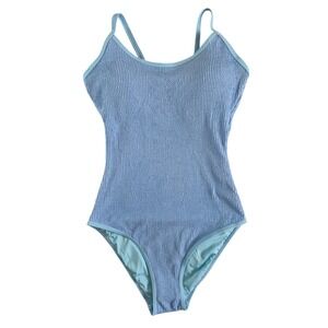 Blooming Jelly Blue Smocked Crinkle One Piece Swimsuit Medium